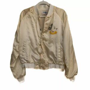 Chalk Line Womens Beige Jacket Glossy Mickey Mouse Print Glossy Button Size L